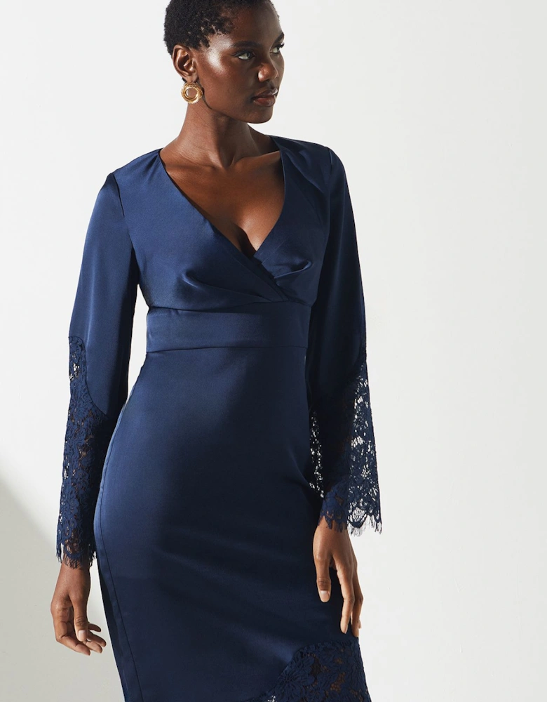 Lace Panelled Satin Wrap Dress