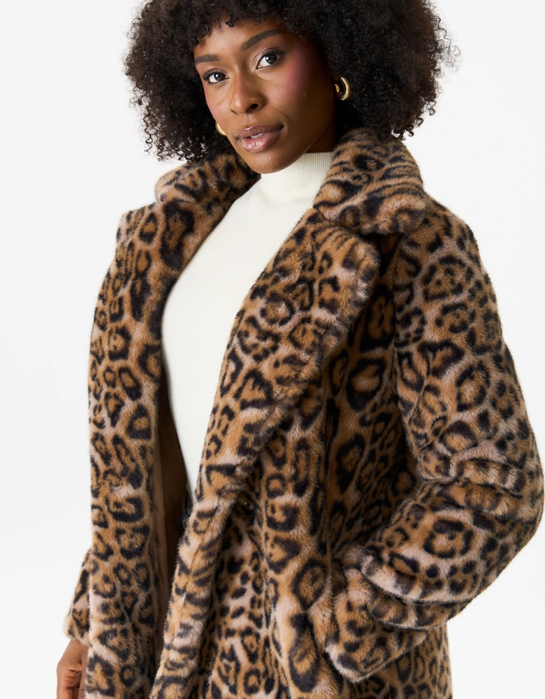 Brown Animal Fur Long Coat Jacket