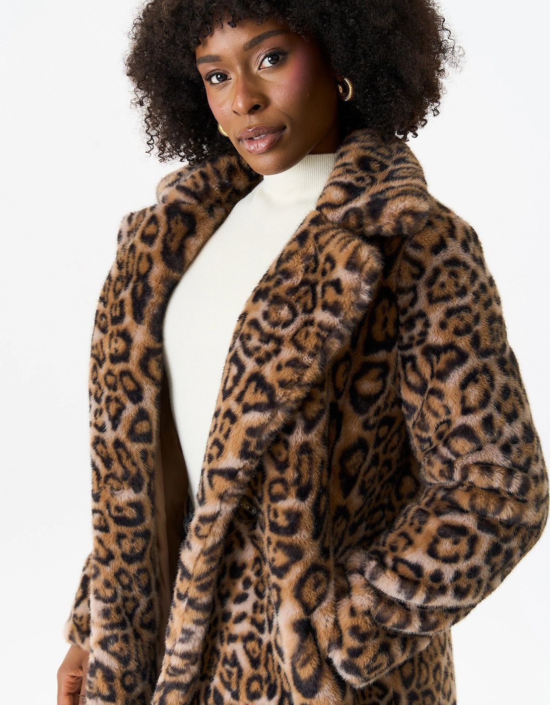 Brown Animal Fur Long Coat Jacket