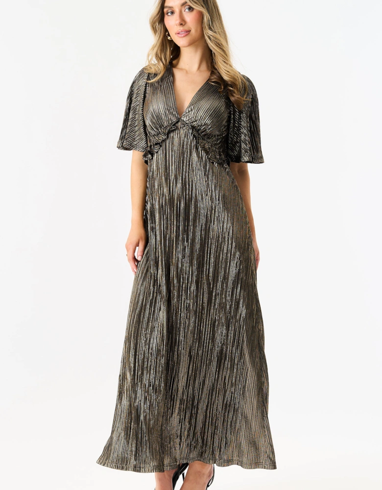 Black Metallic Plisse Maxi Dress