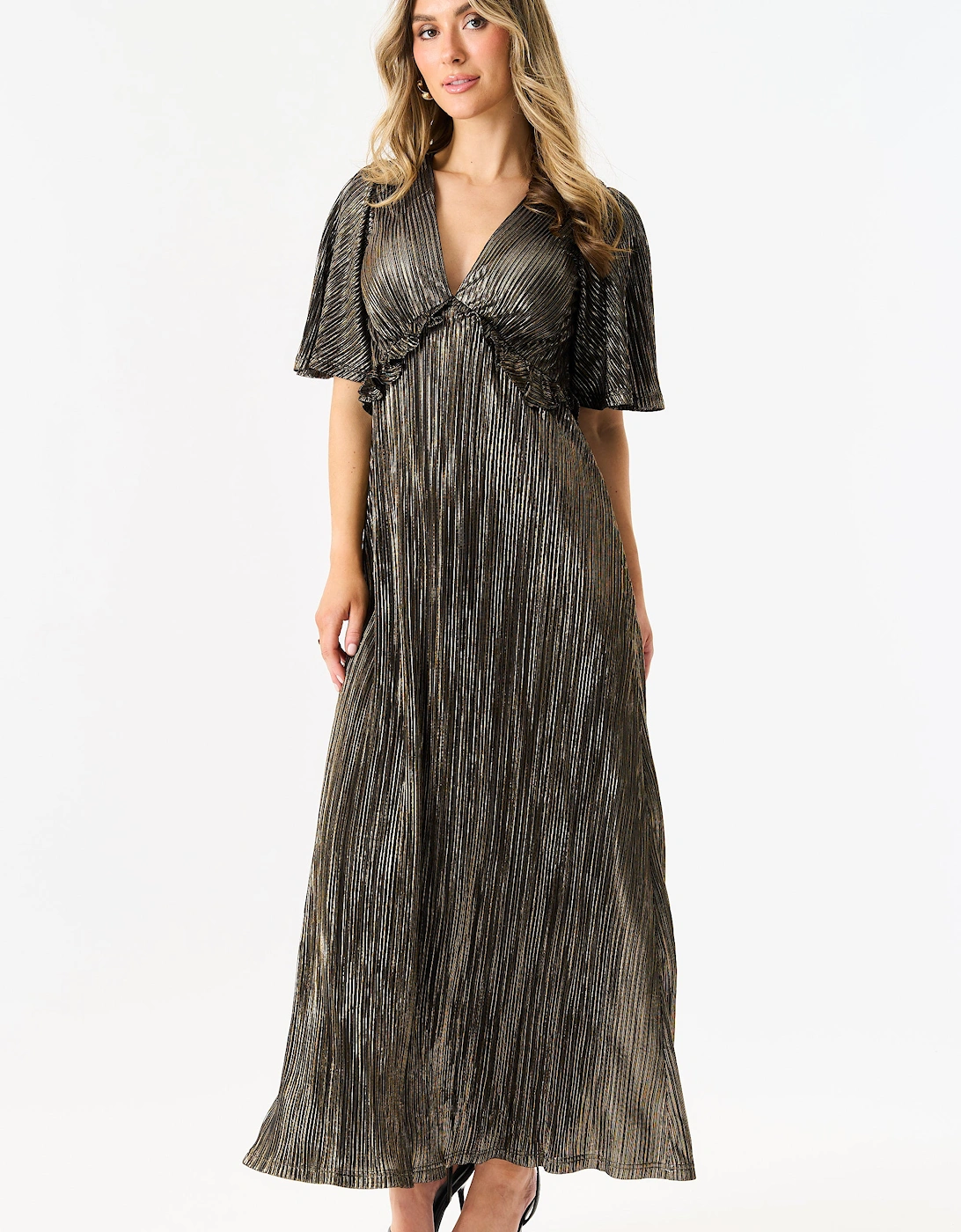 Gini London Women's Black Metallic Plisse Maxi Dress - Size: 10