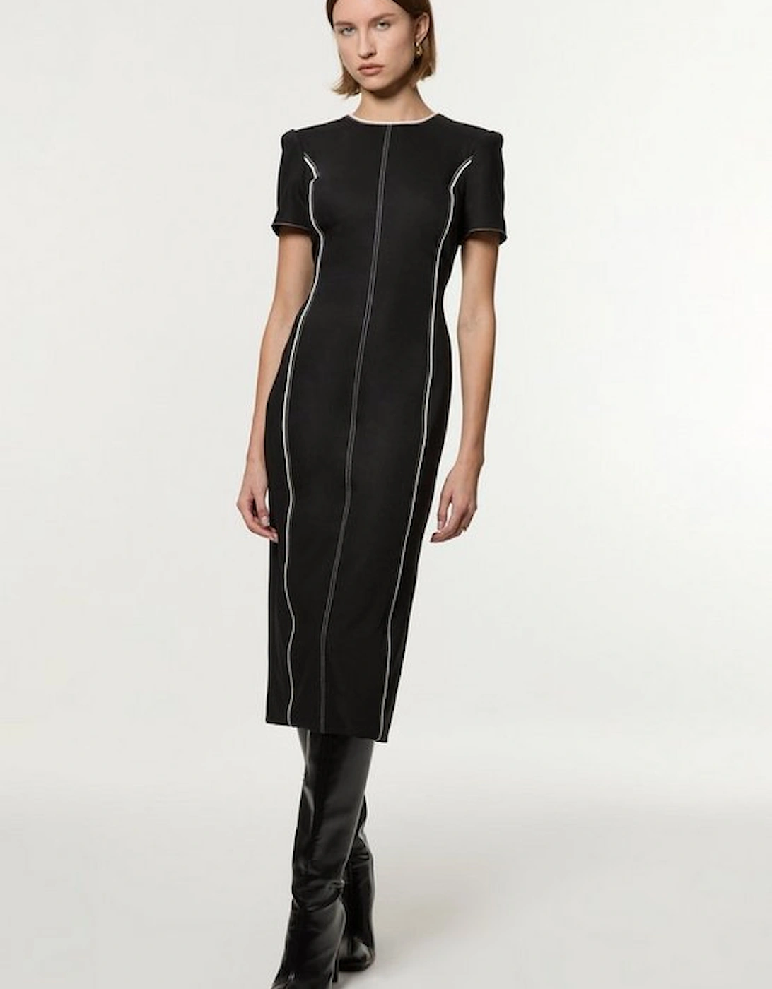 Tailored Contrast Tipped Stitch Detail Midi Dress, 4 of 3