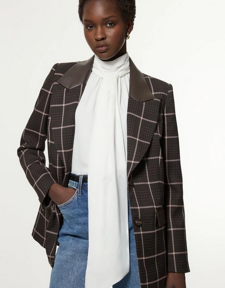 Petite Check Pu Mix Tailored Jacket