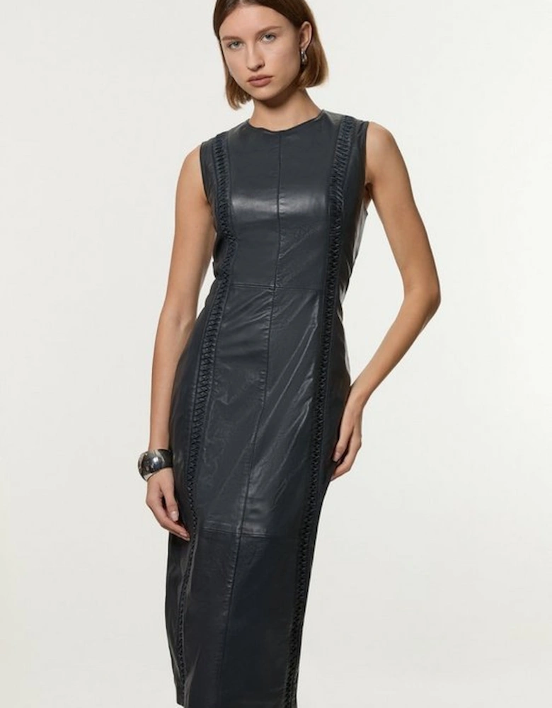 Leather Twist Detail Sleeveless Midiaxi Dress