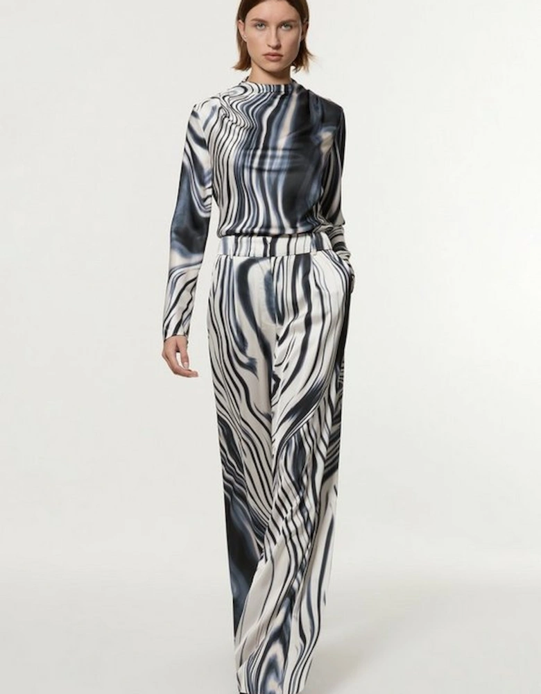 Graduated Stripe Viscose Satin High Waist Trouser