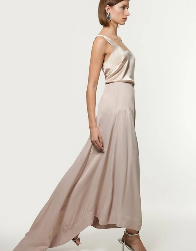 Viscose Satin Panelled Train Maxi Skirt