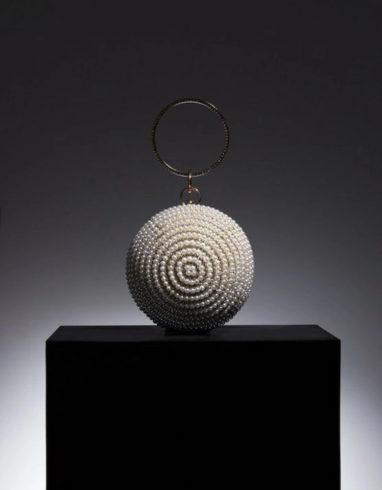 Pearl Embellished Ball Shaped Clutch Bag