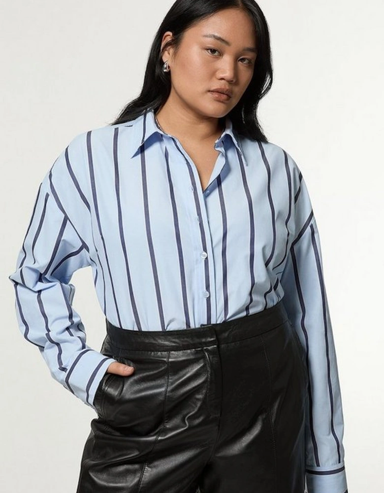 Plus Size Stripe Cotton Oversize Tailored Essential Shirt