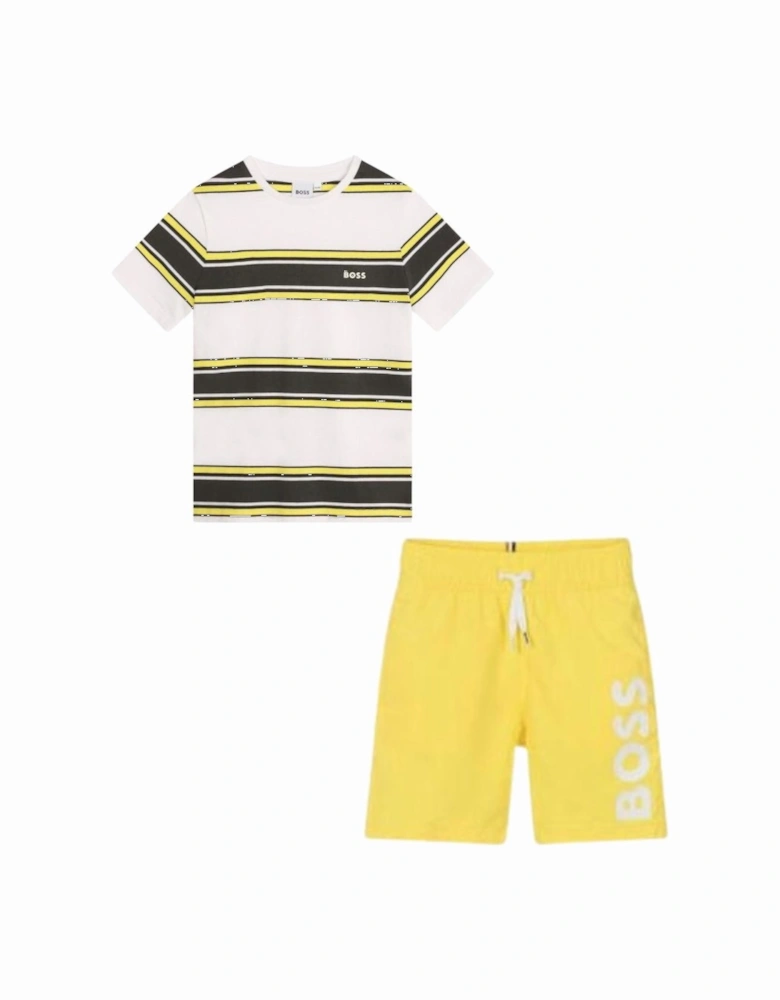 Boss T shirt & Shorts Set White & Yellow