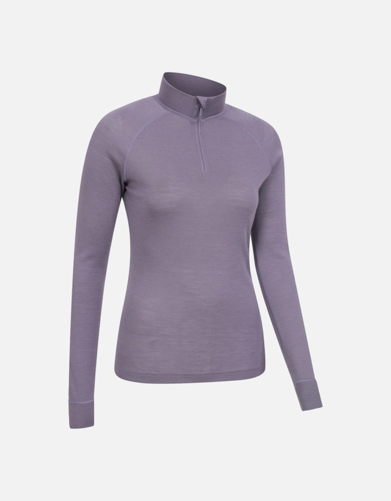 Womens/Ladies Merino Wool Zip Neck Thermal Top