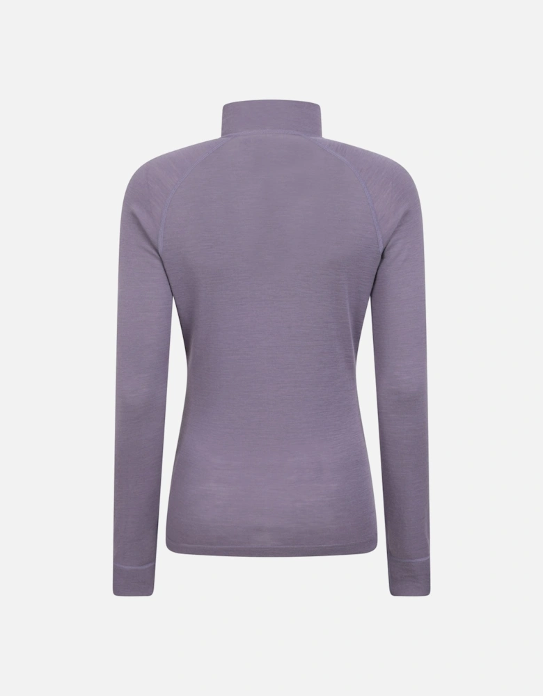 Womens/Ladies Merino Wool Zip Neck Thermal Top