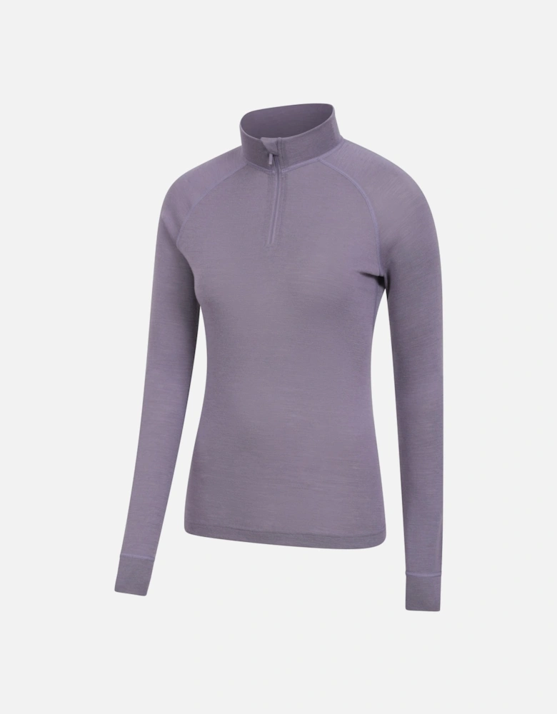 Womens/Ladies Merino Wool Zip Neck Thermal Top