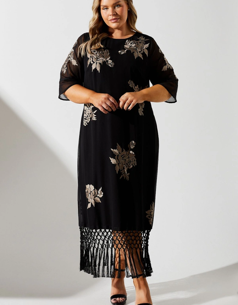 Plus Fringe Hem Embellished Shift Dress