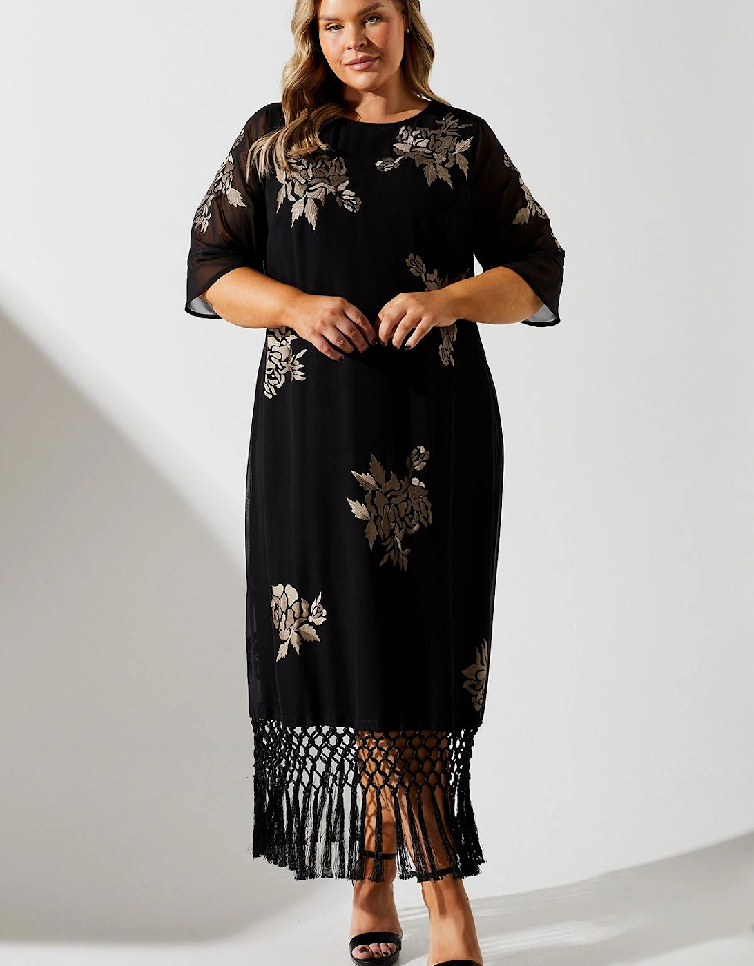 Plus Fringe Hem Embellished Shift Dress, 6 of 5