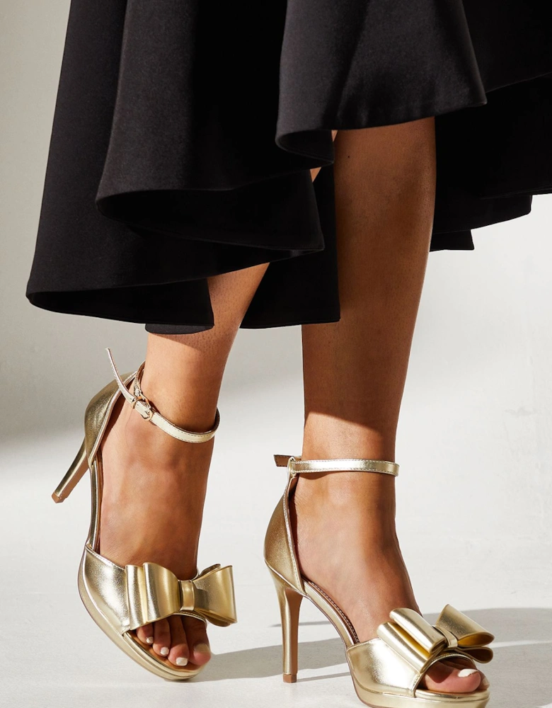 Tala Faux Metallic Leather Structured Bow High Heel Platform Sandals