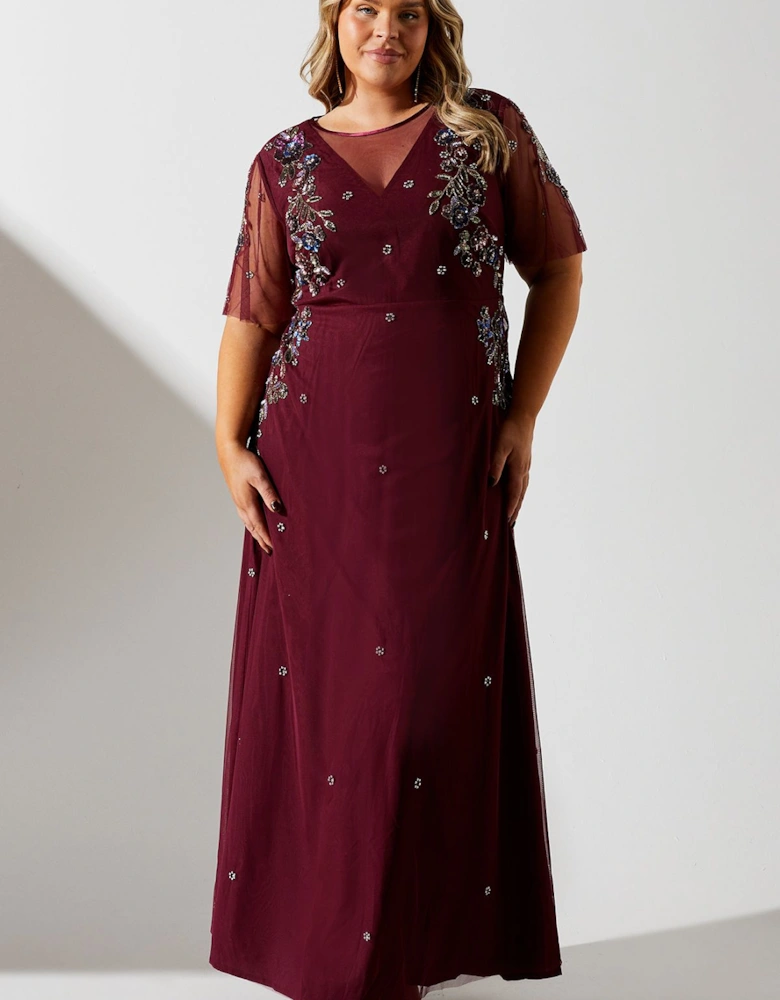 Plus Size Angel Sleeve Embellished Midaxi Dress