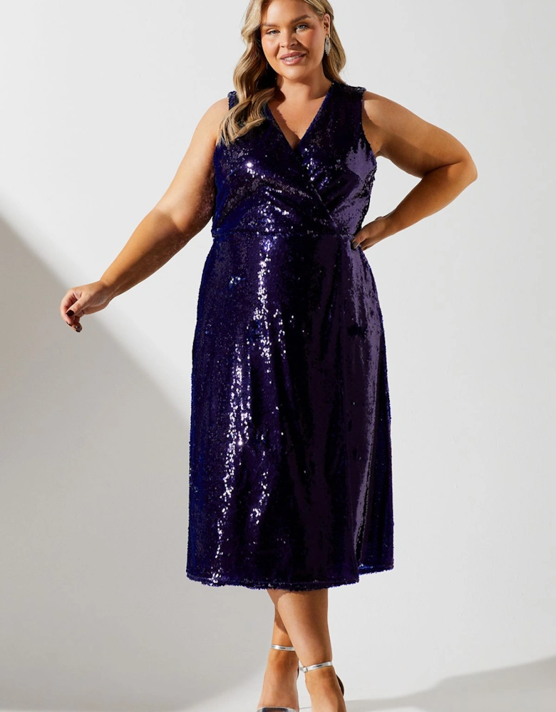 Plus Sequin Pleated Midi Dress