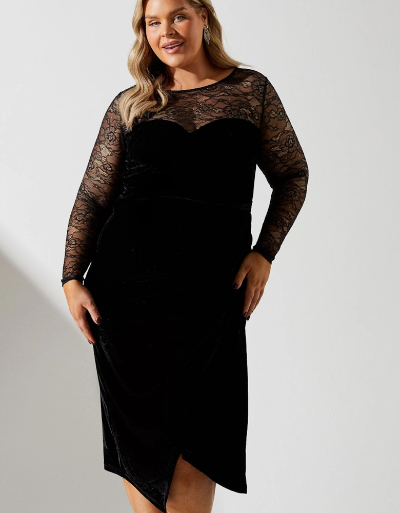 Plus Velvet Bodycon Dress With Lace