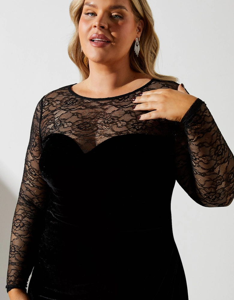 Plus Velvet Bodycon Dress With Lace