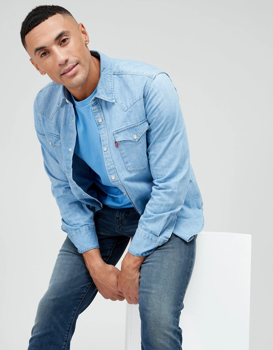 Levis Barstow Denim Western Shirt - Light Blue