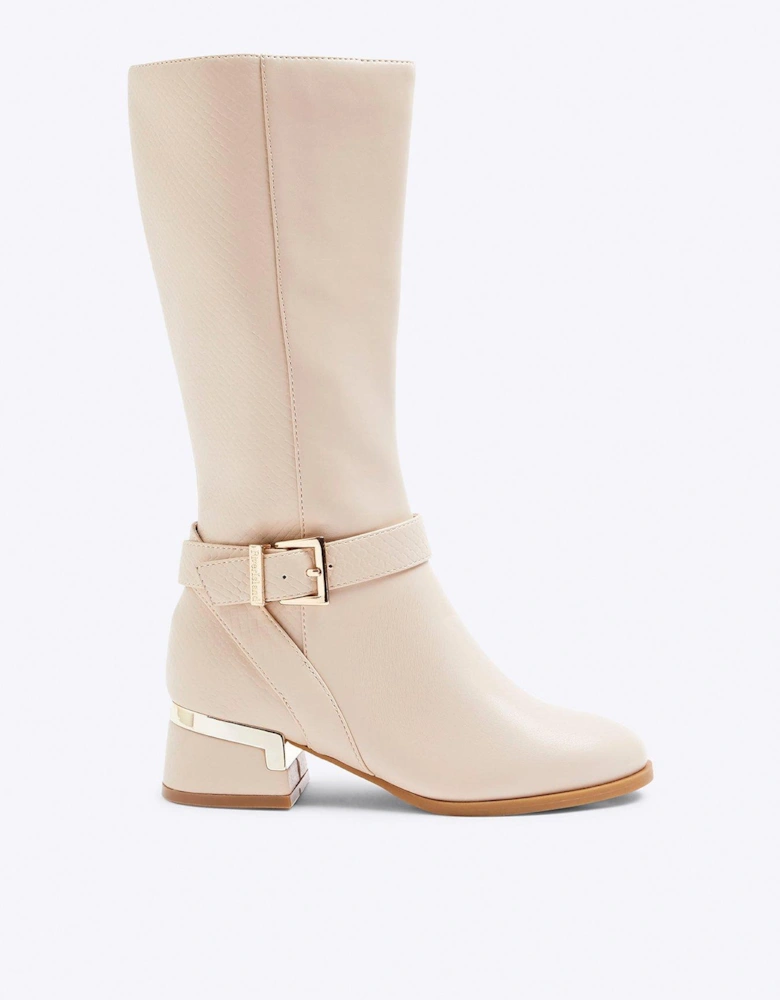 Older Girl Heeled Knee High Boots - Cream