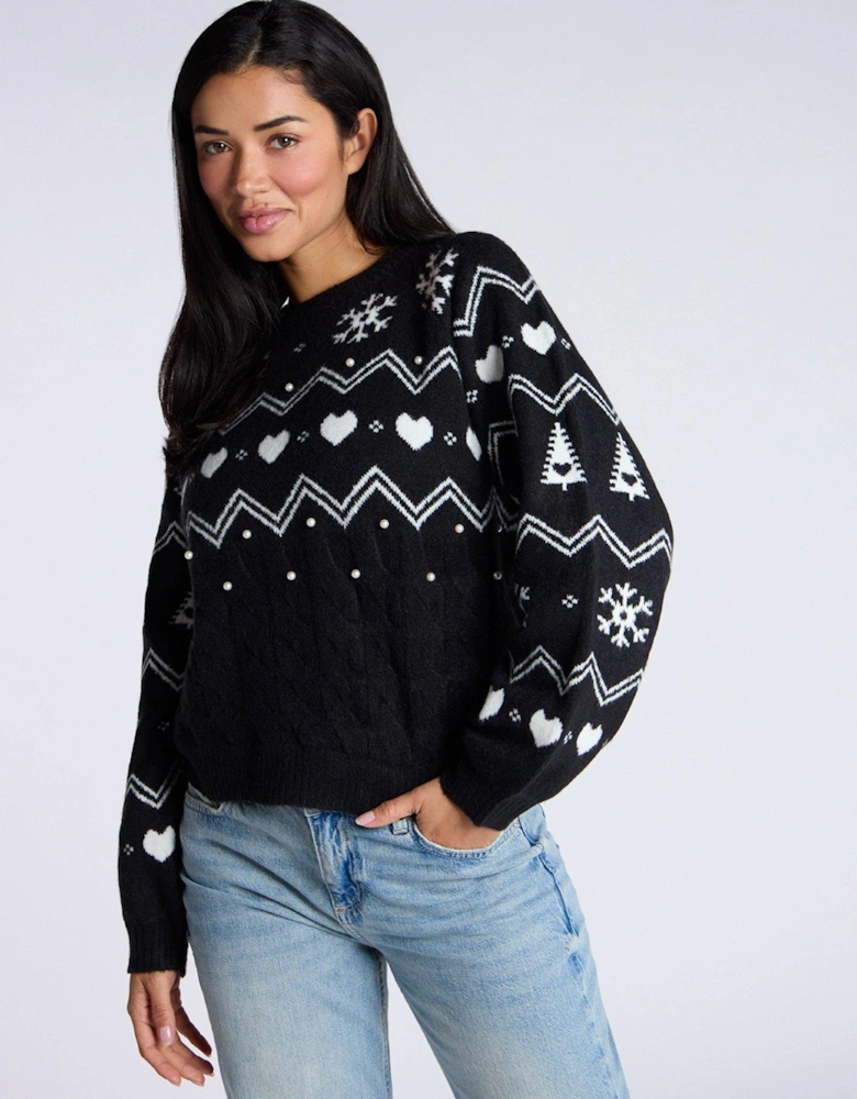 Fairisle Knit Lounge Christmas Jumper - Mix - Black