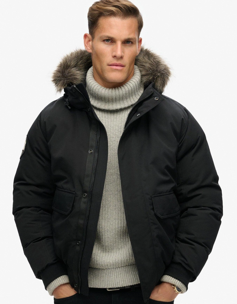 Everest Hooded Faux Fur Bomber Jacket - Black