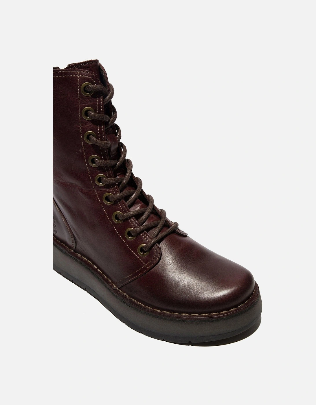 Rami043 Lace Up Wedged Ankle Boots - Wine