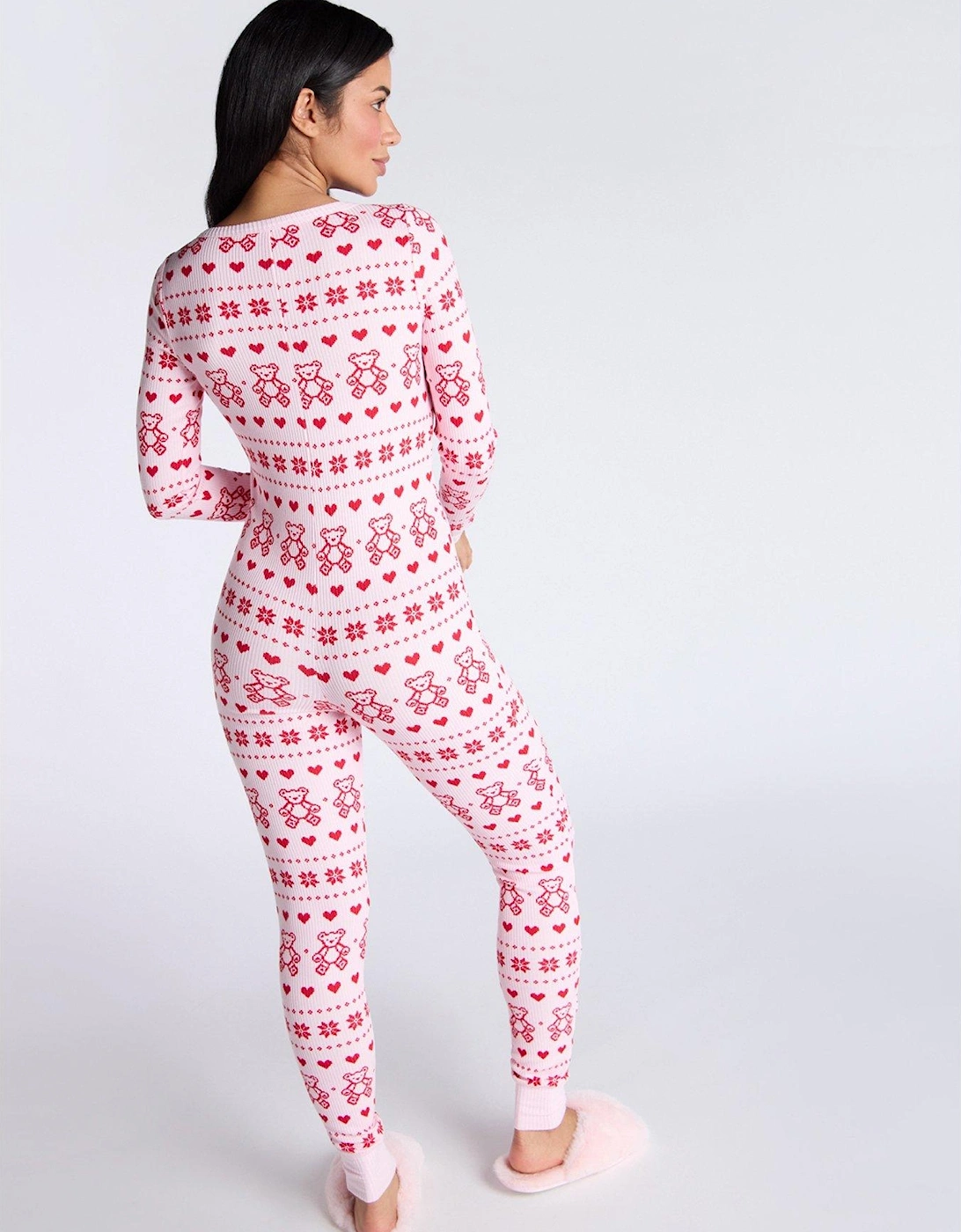 Rib Bear Fairisle Long Sleeve All-in-One - Pink Mix