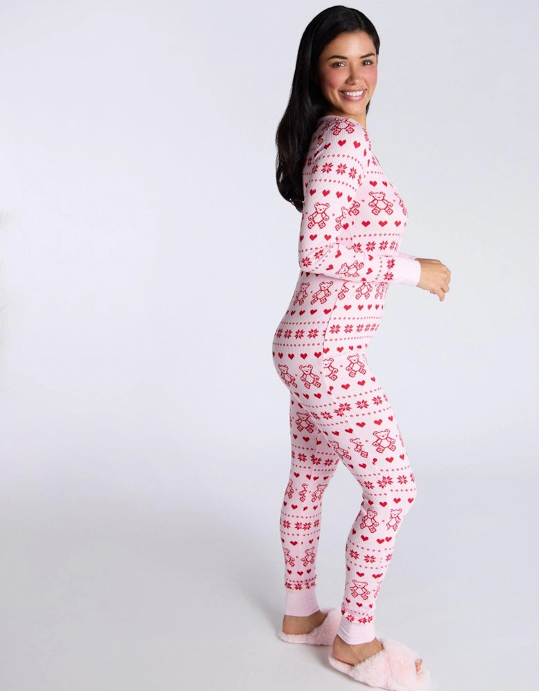 Rib Bear Fairisle Long Sleeve All-in-One - Pink Mix