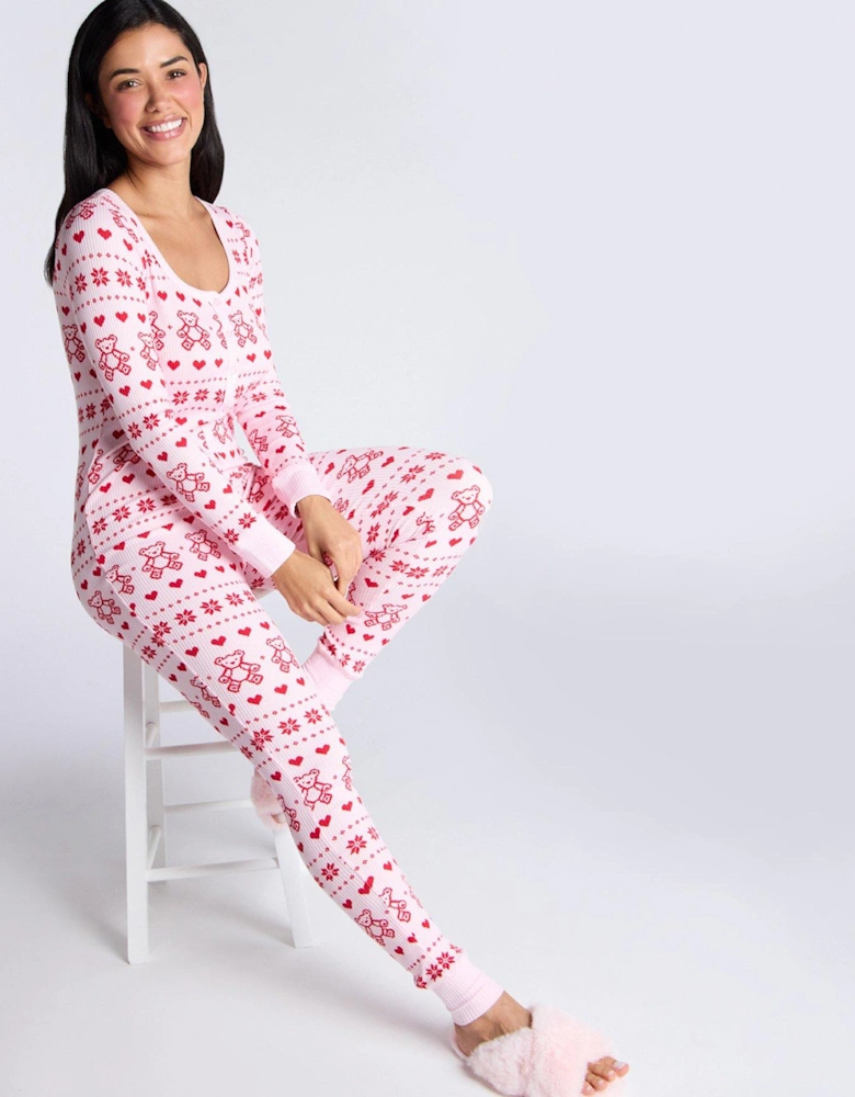 Rib Bear Fairisle Long Sleeve All-in-One - Pink Mix