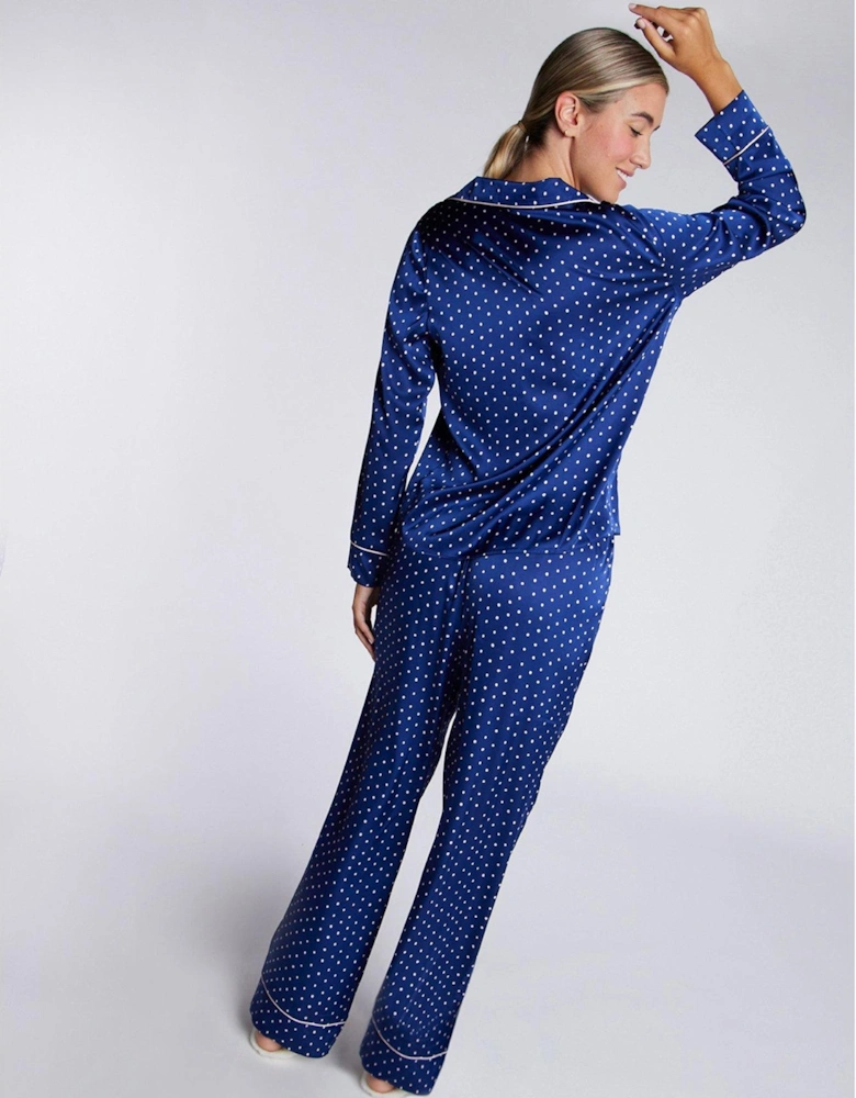 Luxe Spot Long Sleeve Revere Pj Set - Navy Mix