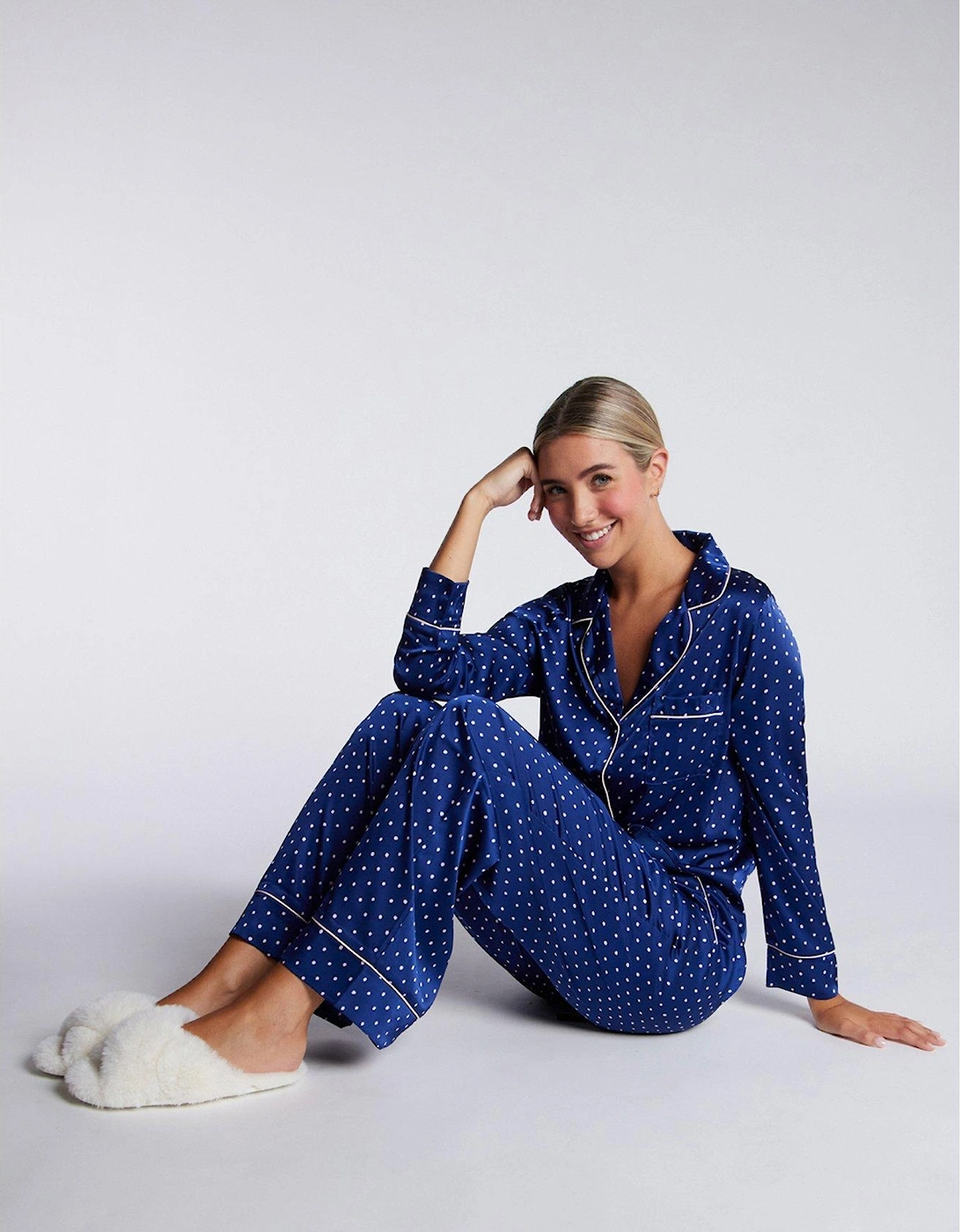 Luxe Spot Long Sleeve Revere Pj Set - Navy Mix