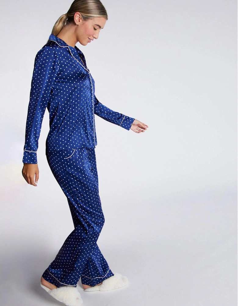 Luxe Spot Long Sleeve Revere Pj Set - Navy Mix