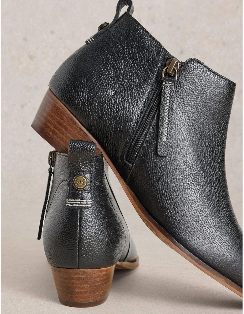Wide Fit Leather Ankle Boot - Black