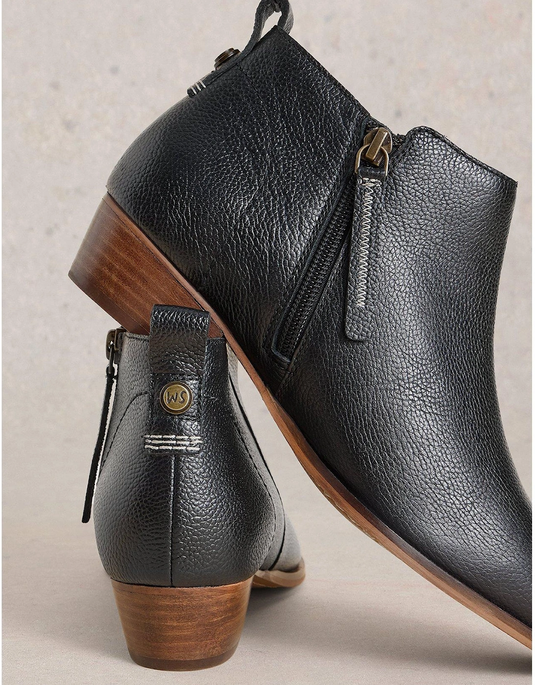 Wide Fit Leather Ankle Boot - Black