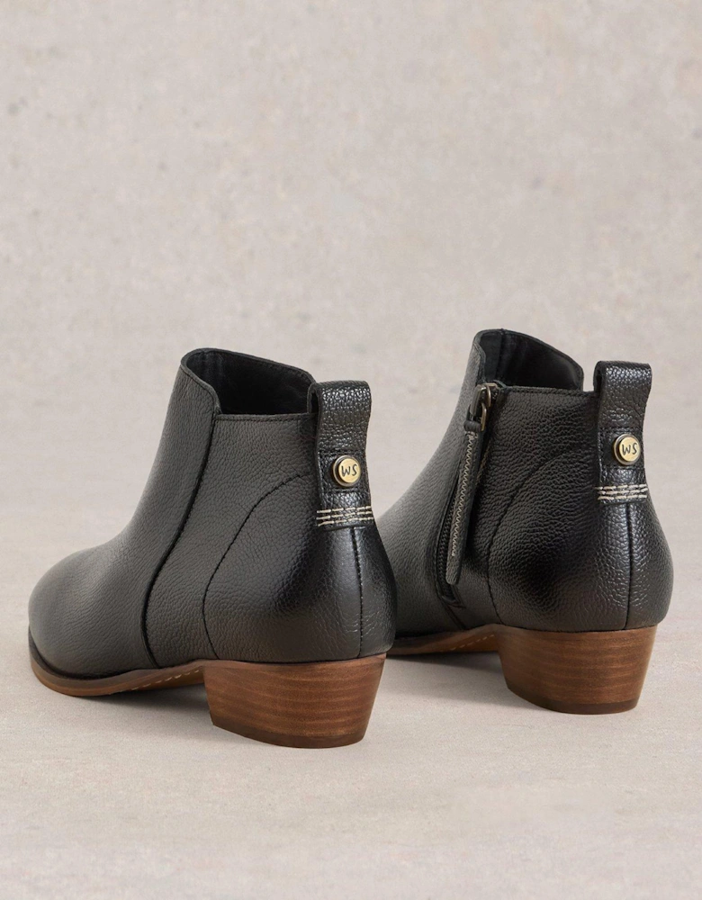 Wide Fit Leather Ankle Boot - Black
