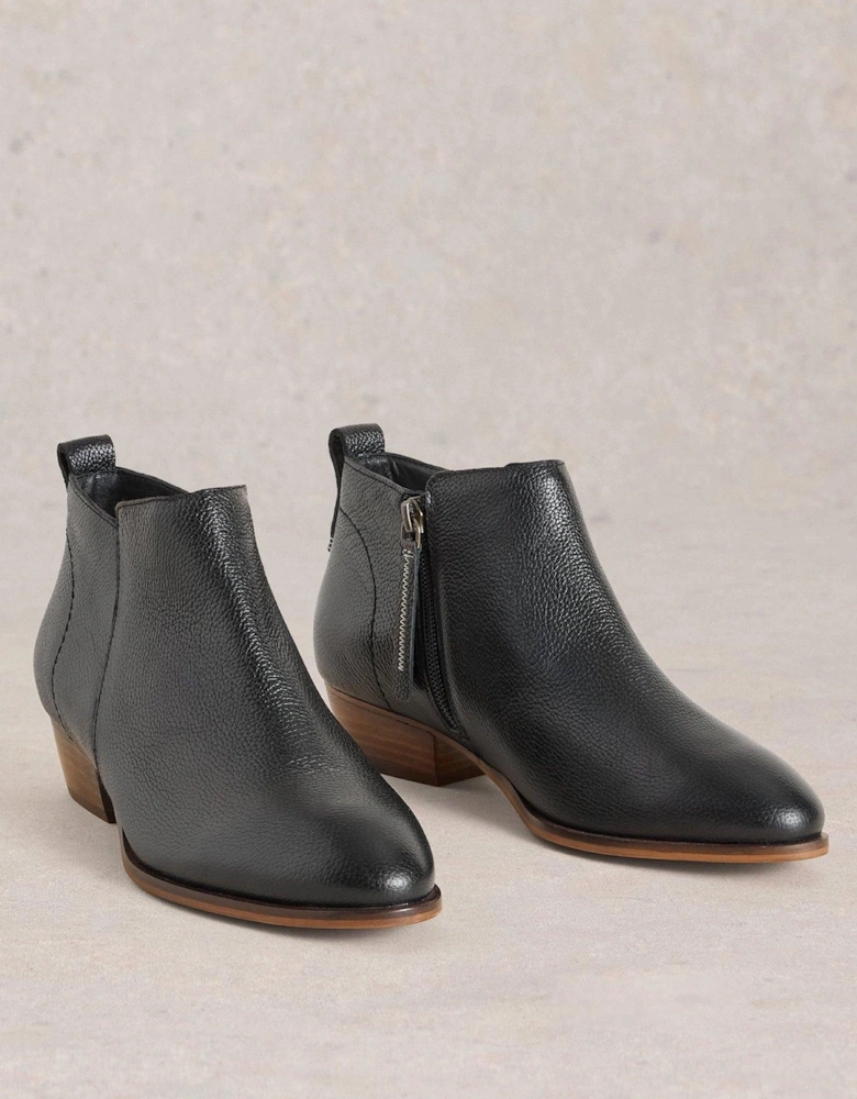 Wide Fit Leather Ankle Boot - Black