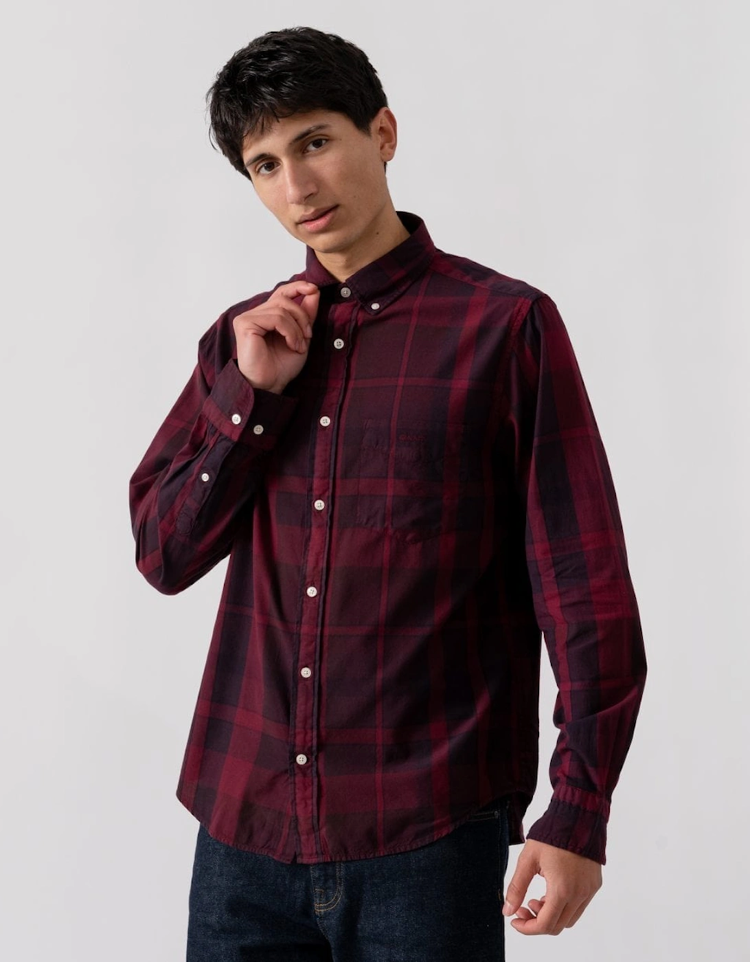 Mens Regular Fit Garment Dyed Check Shirt, 5 of 4