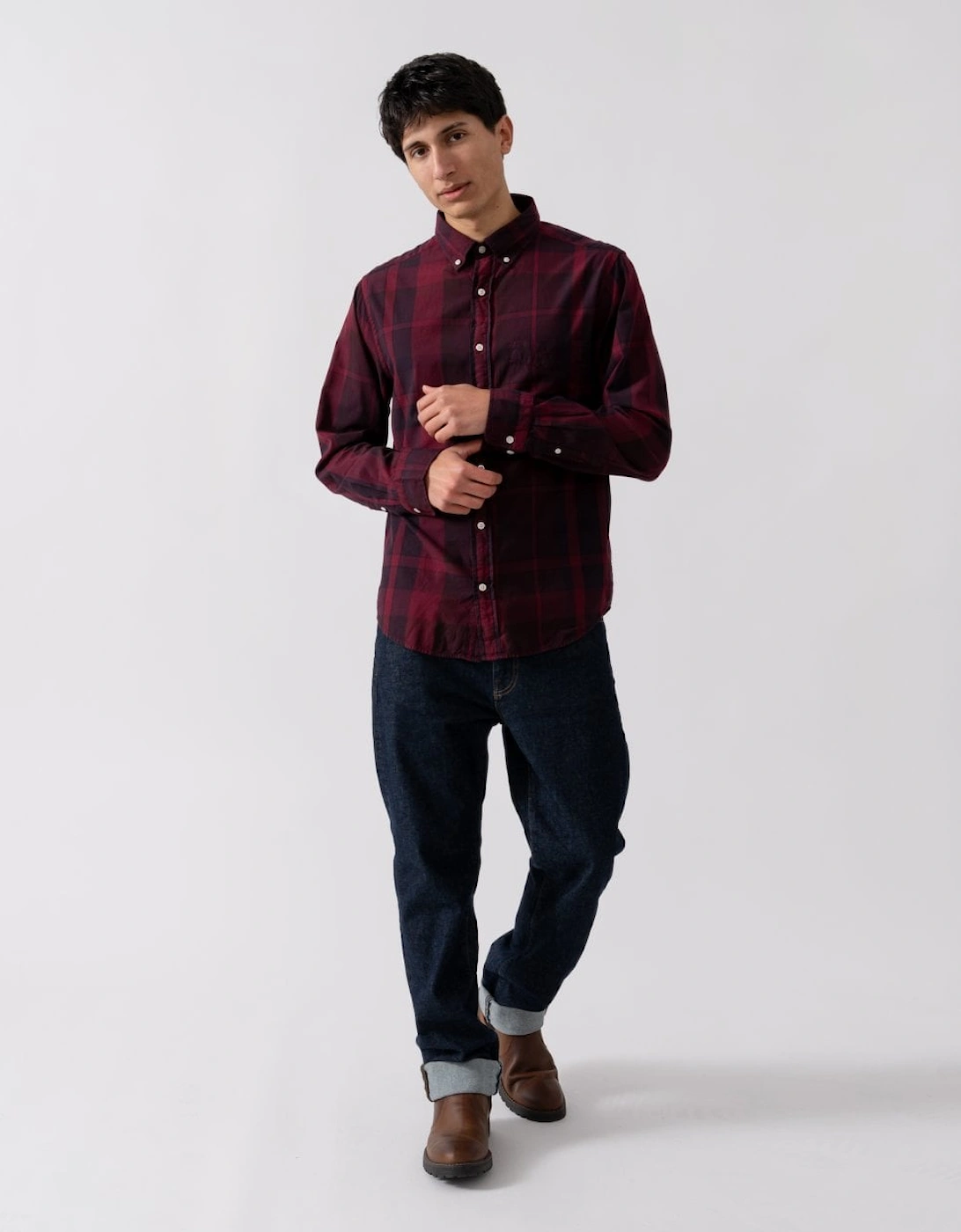 Mens Regular Fit Garment Dyed Check Shirt