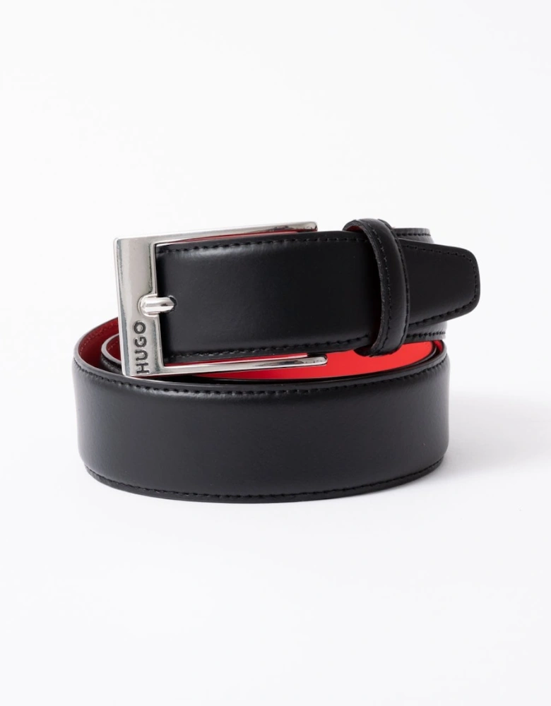 HUGO Barney Mens Italian-Made Belt in Smooth Leather with Logo Buckle