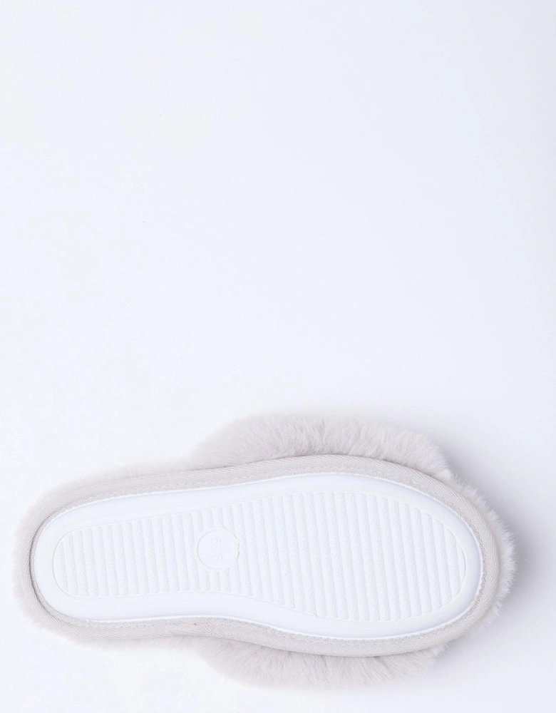 Bow Embellished Slider Slipper - Grey