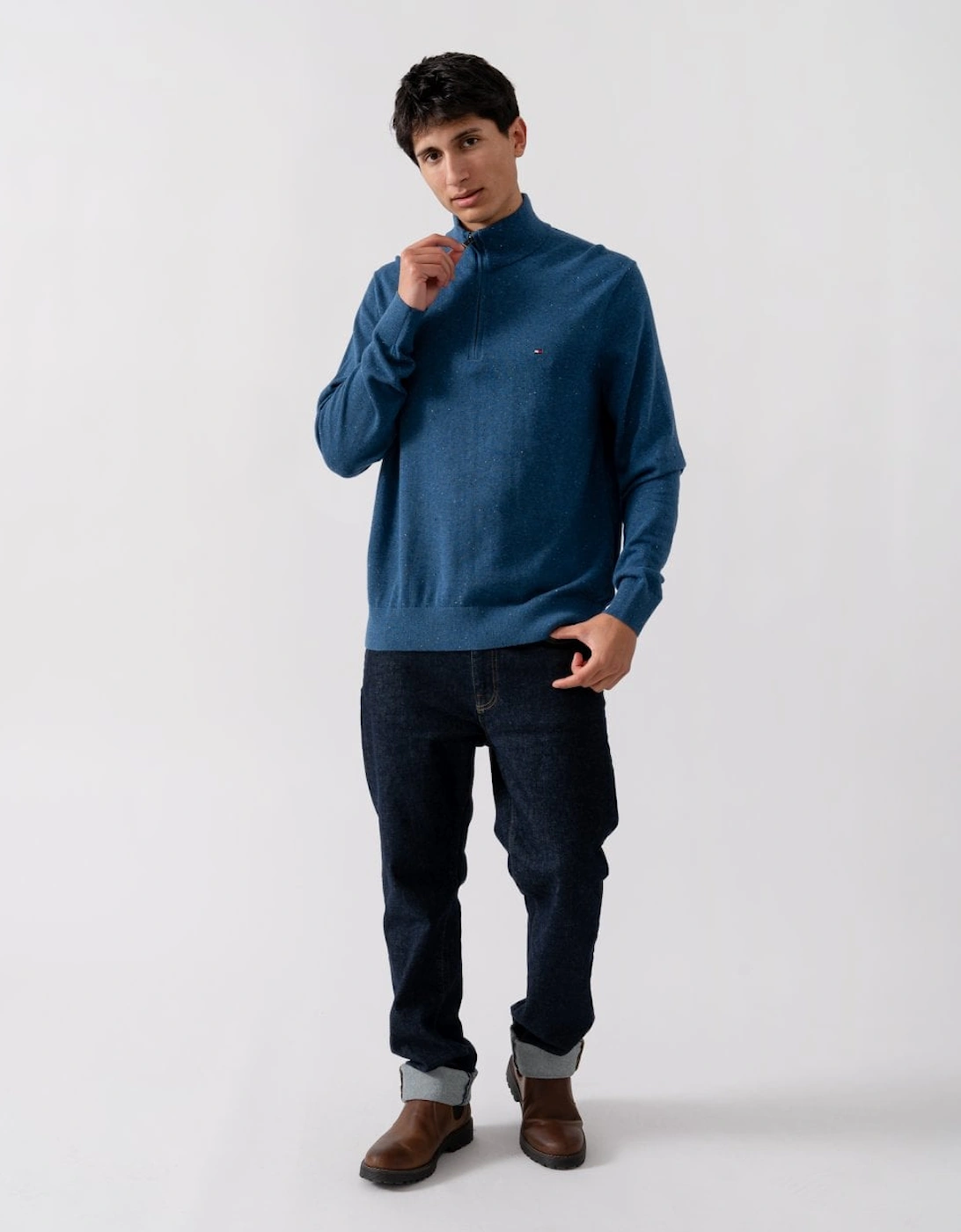 Organic Cotton Cashmere Mens Zip-Mock Sweater