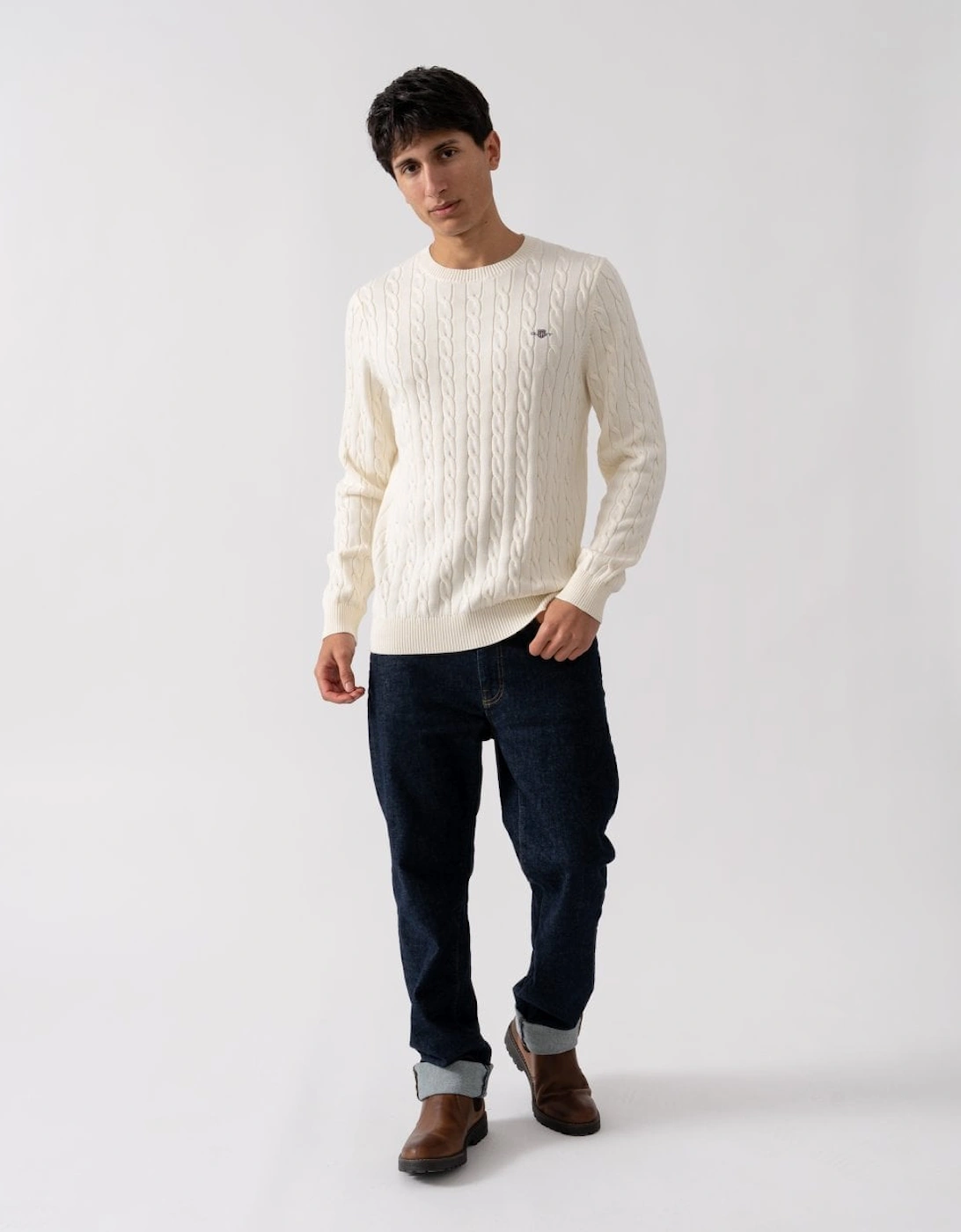 Mens Cotton Cable Knit Crew Neck Jumper