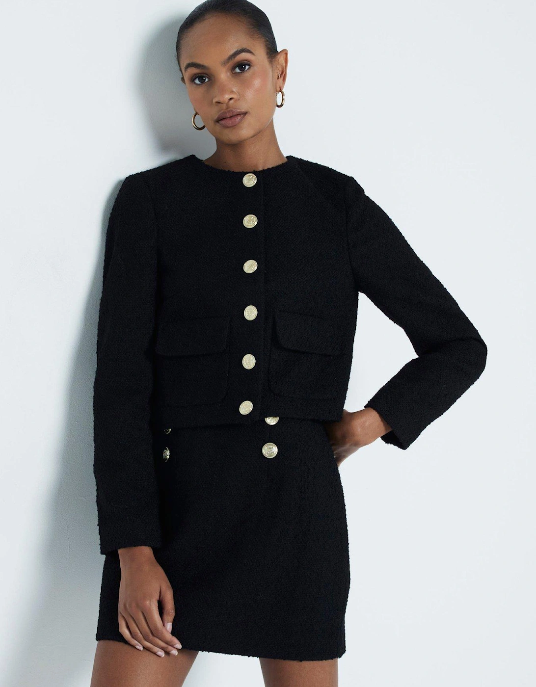 Cropped Collarless Jacket - Black, 6 of 5