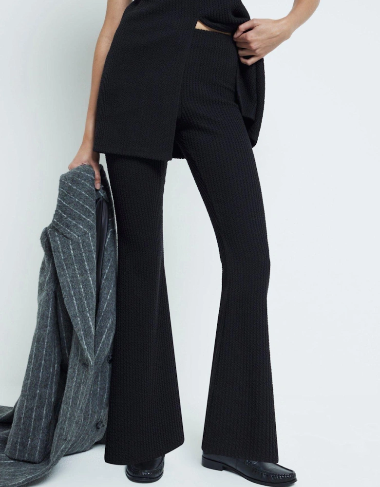 Wide Leg Texture Trousers - Black