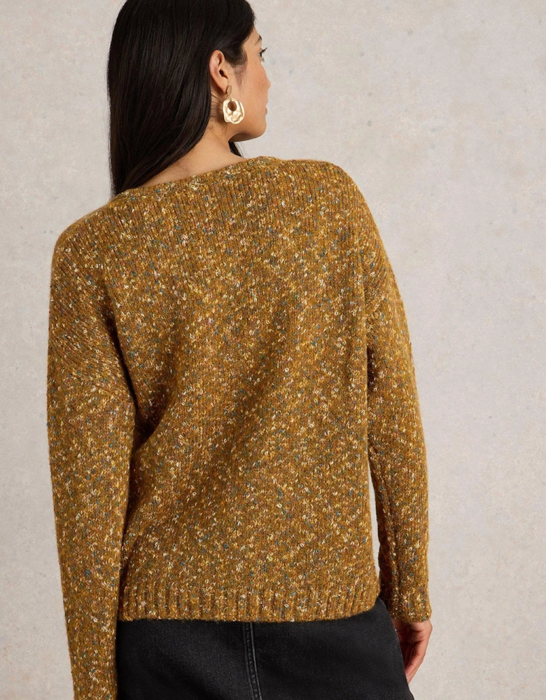 Textured V Neck Jumper  - Brown