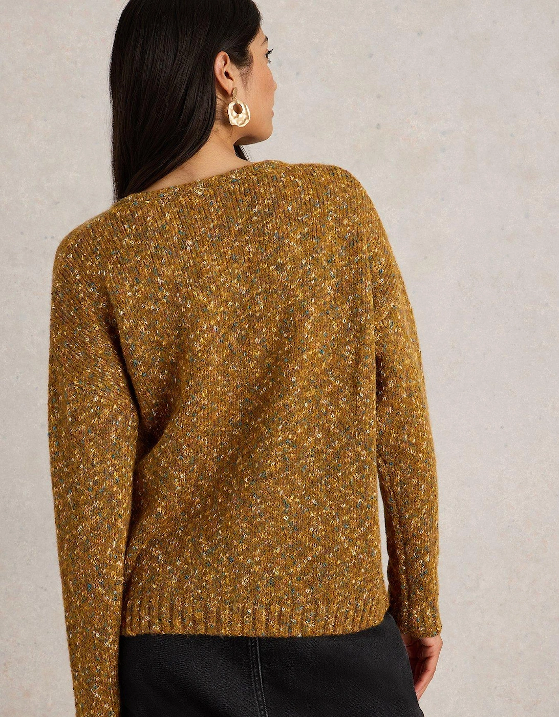 Textured V Neck Jumper  - Brown