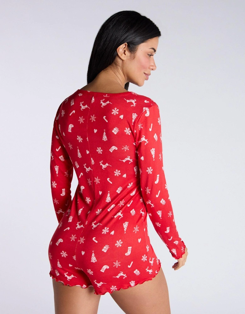 Soft Touch Xmas Pj Playsuit - Red