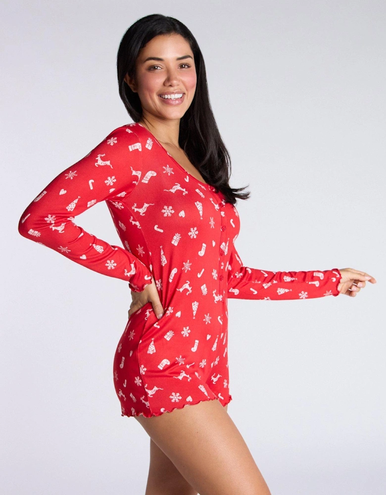 Soft Touch Xmas Pj Playsuit - Red